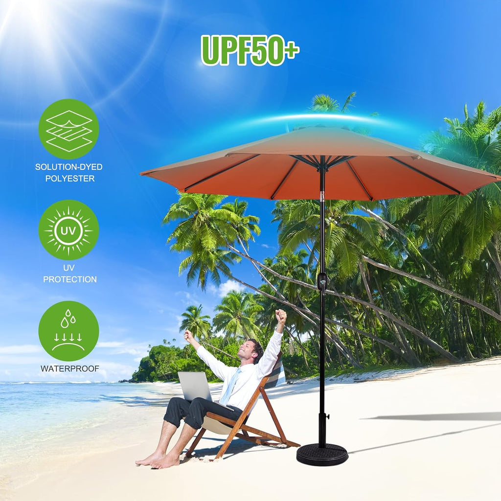 9 ft. Patio Umbrella, Market Table Umbrella w/Tilt and Crank, 8 Ribs - Orange