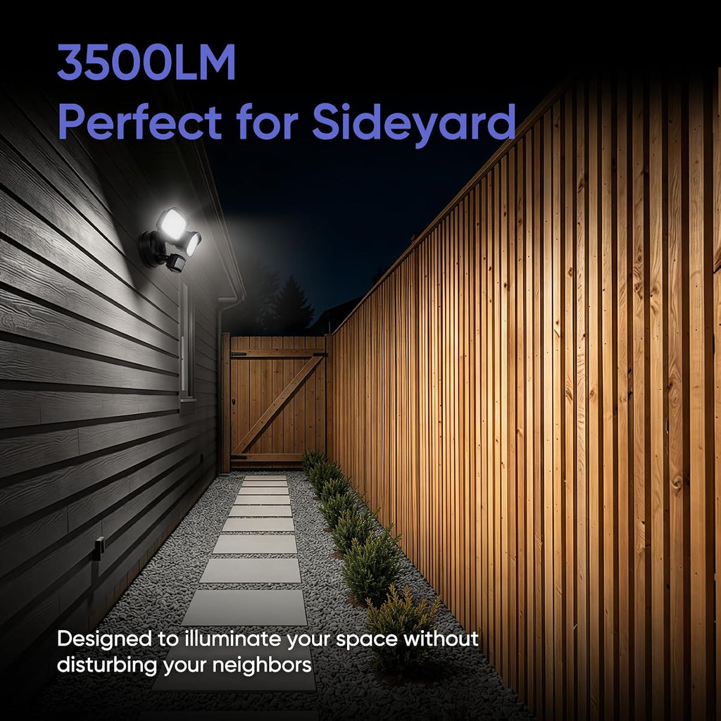 35W Motion Sensor Outdoor Light, 3500LM 2 Head LED Flood Light, Dusk to Dawn Hardwired Security Light, IP65