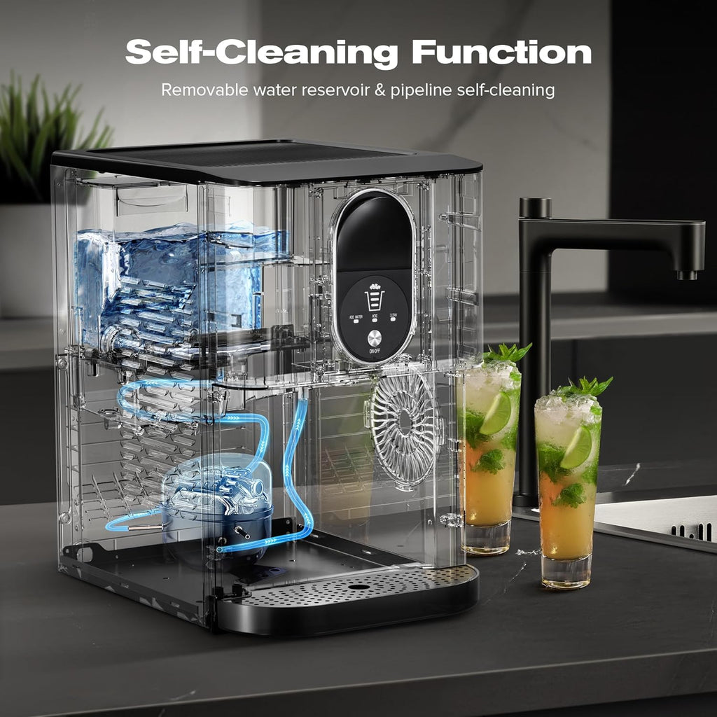 Countertop Nugget Ice Maker, 44lbs/24H Soft Chewable Pebble Ice Machine with Self-Cleaning and One-Click Operation