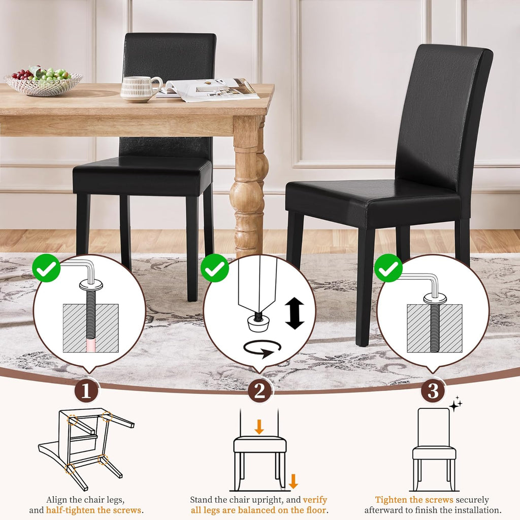 Dining Chairs Set of 2 Faux Leather Modern Dining Room Chairs with Rubberwood Legs and Padded Seat for Kitchen/Living
