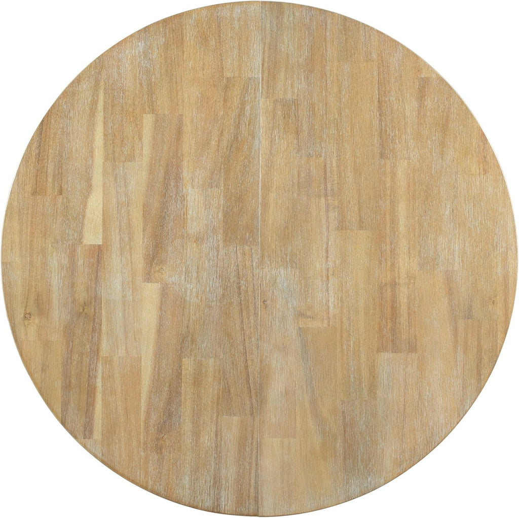 Farmhouse Round Extendable Dining Table with 16" Leaf Wood Kitchen Table (Natural Wood Wash)