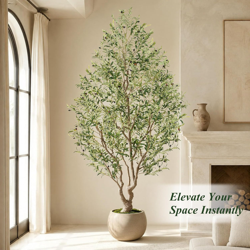 9ft Faux Olive Tree - Large Artificial Olive Tree with Realistic 2006 Leaves and 157 Olives - Lush and Elegant Fake