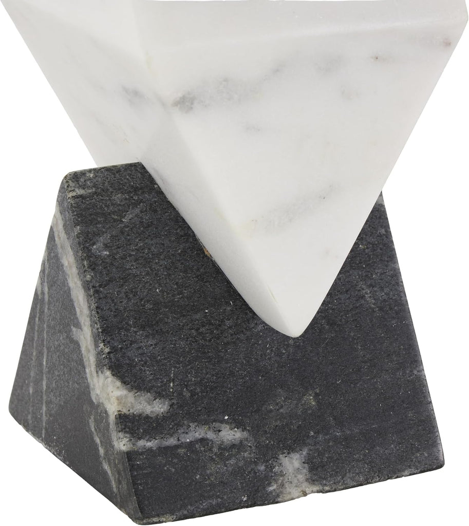 79 Marble Geometric Decorative Sculpture Stacked Pyramid Home Decor Statue with White Diamond Center, Accent Figurine