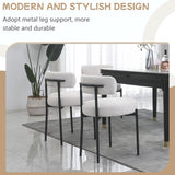 White Boucle Dining Chairs Set of 2, Upholstered Kitchen and Dining Room Chairs with Curved Backrest and Black Metal Legs