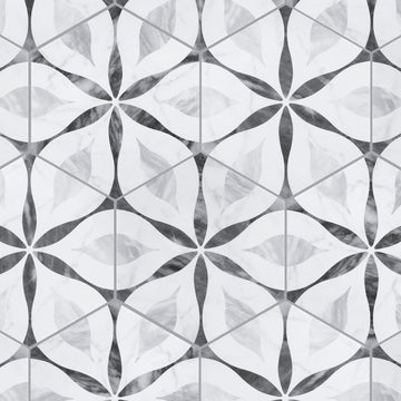 Classico Bardiglio Hex Flower 7" x 8" Porcelain Floor and Wall Tile