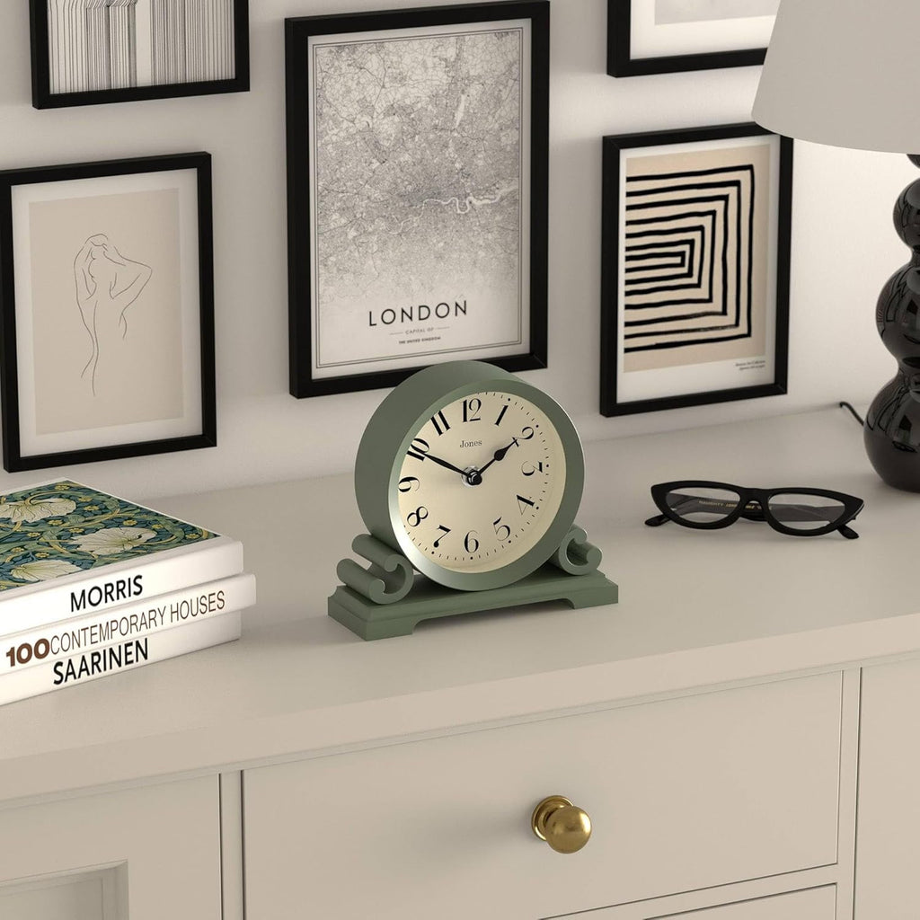 CLOCKS Saloon Mantel Clock | Small Traditional Double Scroll Design | Green | Contemporary Classic Style for