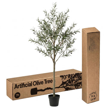 7ft Artificial Olive Tree, Faux Olive Tree Plants, Fake Potted Olive Silk Tree with Branches and Fruits, Artificial