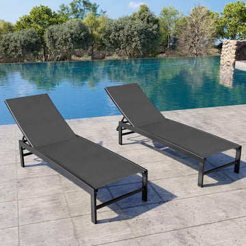 Chaise Lounge Chair Outdoor Set of 2, Adjustable 5 Positions Pool Lounge Chairs, Metal Tanning Recliner, Outdoor