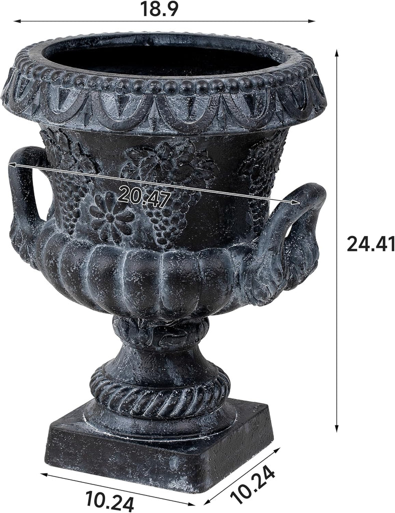 24.41" H Classical Grape Relief Urn Planter,MGO Pedestal Flower Pot with Elephant-Head Handles, Lightweight