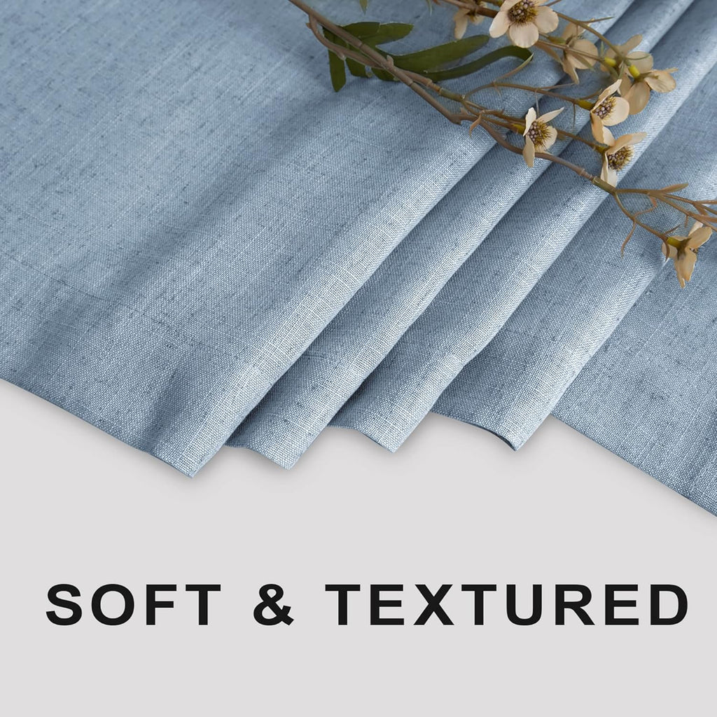 Light Blue Shower Curtain Liner Linen Fabric Waterproof Washable Pretty Boho Vintage Shower Curtains Decor with