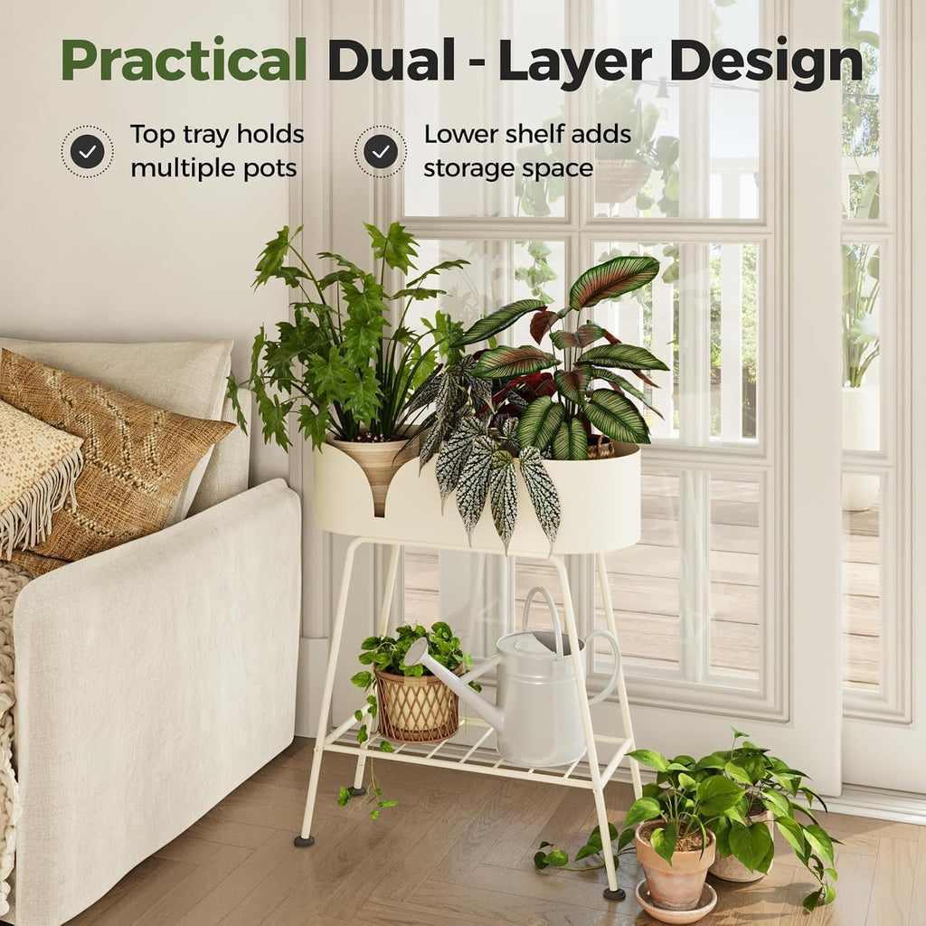 Metal Plant Stand 2 Tier Plant Stand Indoor Outdoor White | Plant Shelf for Tall Plants Plant Table and Display Stand