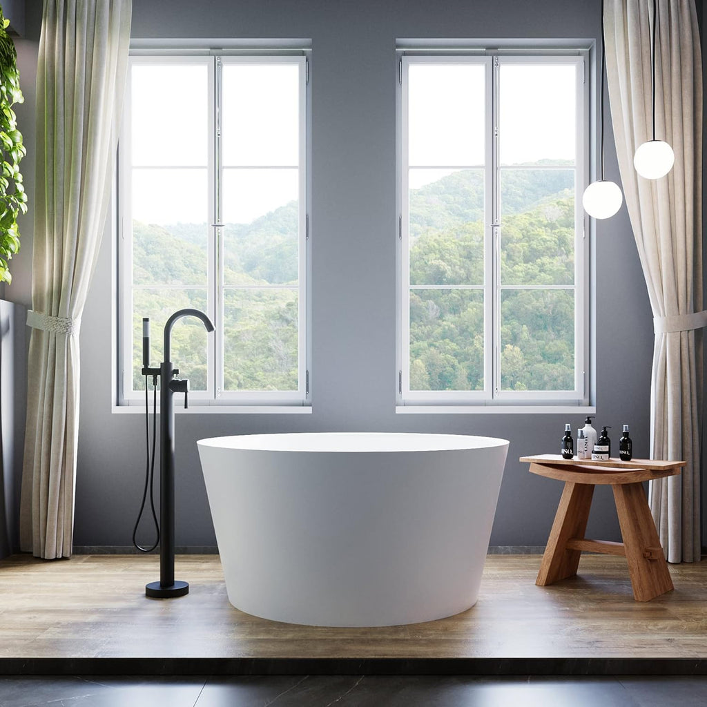 078 48" Round Luxury Stone Resin Solid Surface Freestanding Bathtub White Modern-Roud 48"