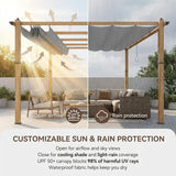Outdoor Pergola 10x10 ft, Wood-Grain Aluminum Patio Pergola with Retractable Canopy for Backyard, Deck, Porch