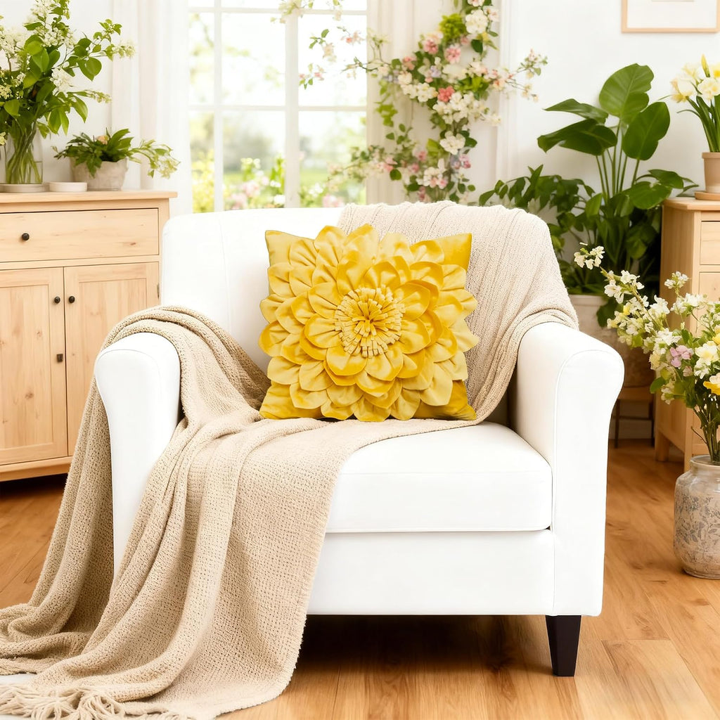 Decorative 3D Flower Throw Pillow Covers Soft Velvet Handmade Pillowcases Cushion Covers