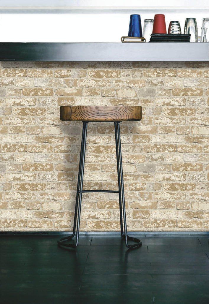 RMK9037WP Light Brown Stuccoed Brick Peel and Stick Wallpaper