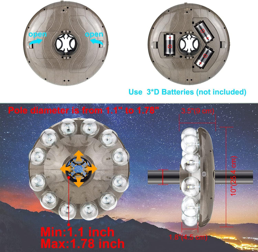 Battery Operated Hanging Lights Outdoor Patio Umbrella Light RF Remote Control,12 Colors Changing Pole Light for
