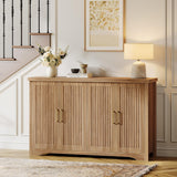 Fluted Buffet Cabinet with Storage Accent Sideboard,Modern Credenza with 4 Doors & Adjustable Shelves,Wood Coffee Bar