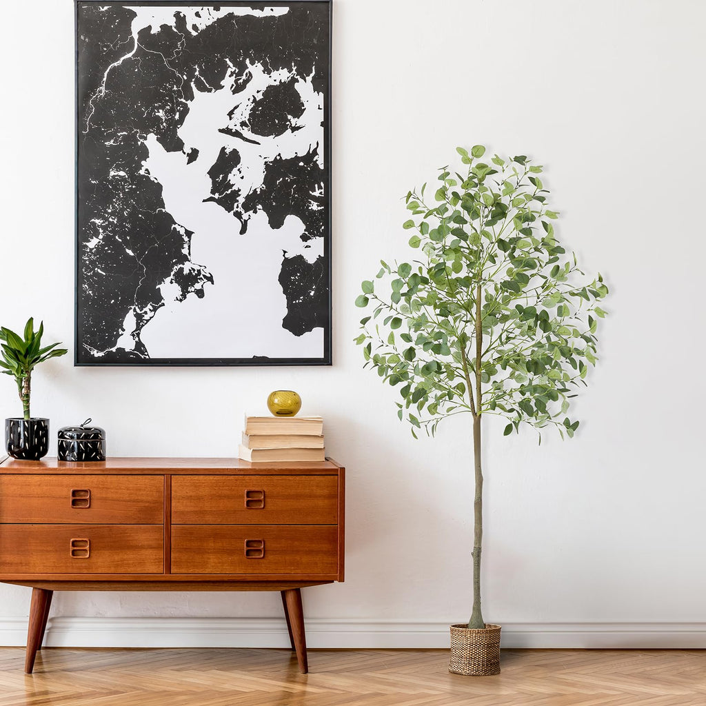 6FT Artificial Eucalyptus Tree Indoor Fake Tree Tall Fake Eucalyptus Plant Large Lifelike Green Faux Tree Living Room