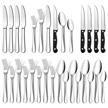 24 Piece Silverware Set with Steak Knives, Flatware Set for 4