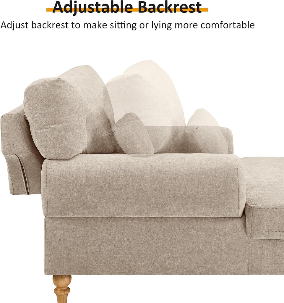 Modern Chaise Lounge Chair with Adjustable Backrest, Upholstered Indoor Leisure Sofa Recliner, Oversized Accent Chair