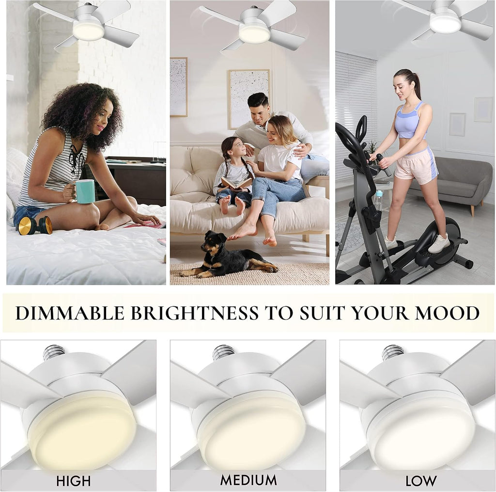 Breeze Socket Fan Light with Remote, Portable Small Ceiling Fans with Lights for Bedroom, Kitchen, Living Room, Ceiling Fan with Light 3500K, 1000 Lumens, Screws into E26/E27