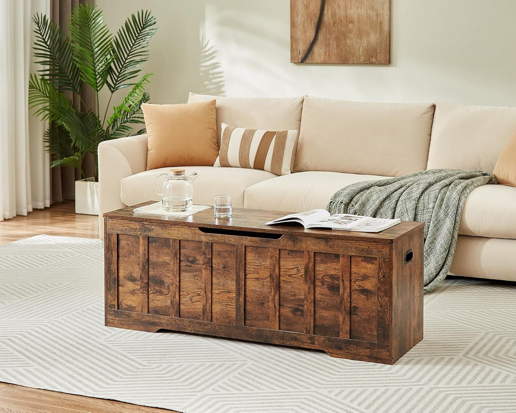 51.2" Storage Chest Extra Large,Wooden Storage Bench,Rustic Brown | Chest with 2 Safety Hinges, 51.2*15.7*19.1inches