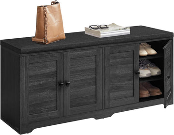 Shoe Storage Bench with Cushion, 3-Tier Entryway Bench with Padded Seat, Doors, Adjustable Shelves, 14 x 47.6 x 20.7