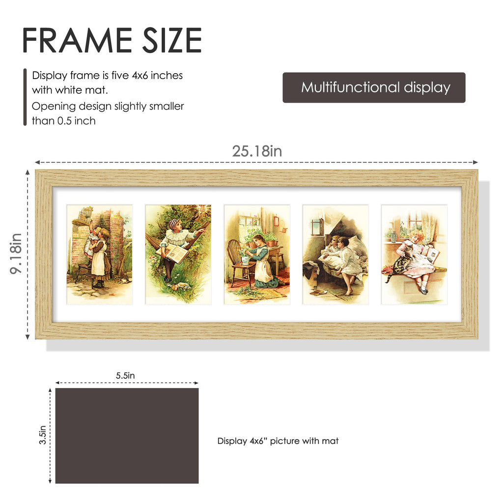 8x24 Solid Wood Collage Frame For 5 4x6 Photos
