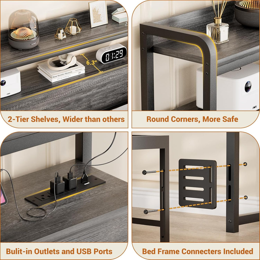 Headboard for King Bed Frame, Headboards with Outlets, USB Ports and LED Light, Head Board with Storage