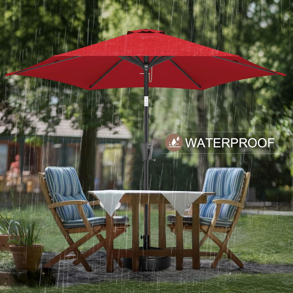 9ft Patio Umbrella Outdoor - Table Umbrella with Push Button Tilt and Crank, UV Protection, 6 Sturdy Ribs