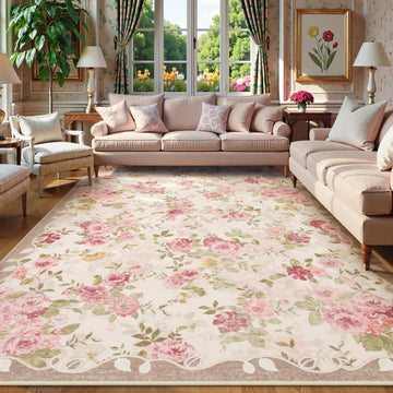 Floral Washable Rugs 9x12, Large Area Rugs 9x12 Living Room,Soft Non-Slip Thin Vintage Boho Bedroom 
