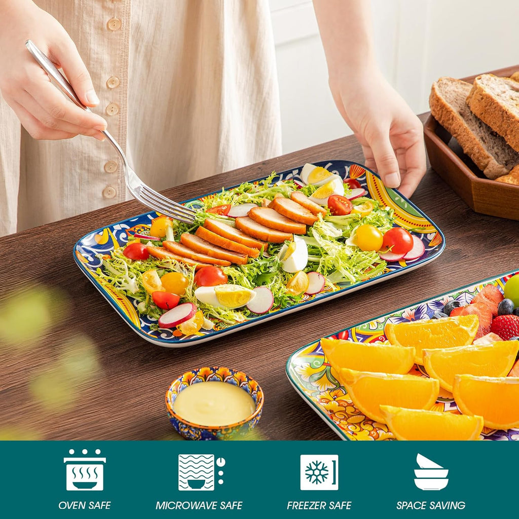 Serving Platters Set of 4, 12" x 7.4" Inch Rectangular Trays Large | Ceramic Serving Dish for Entertaining Food