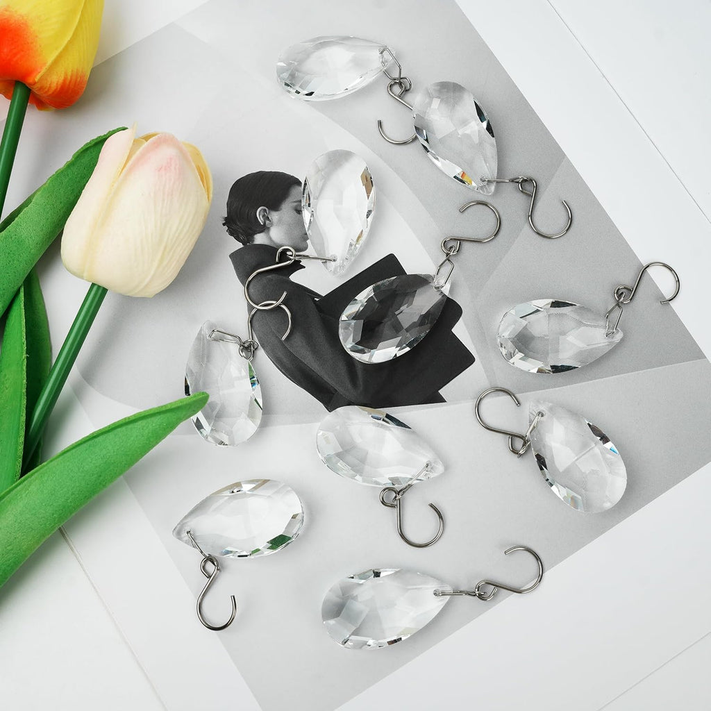 10pcs Crystal Sun Catcher, 38mm Hanging Clear Teardrops Chandelier Crystals Parts Prisms Pendants with Hook for