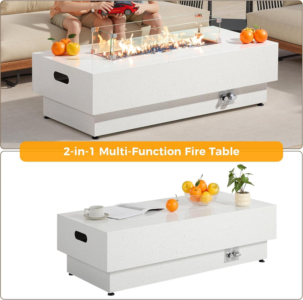 50-Inch Outdoor Propane Fire Pit Table w Tank Table, CSA Certified, Rectangular Patio Fire Pit w Glass Rocks, Wind Guard and Cover, 58000 BTU 2 in 1 - Image 4