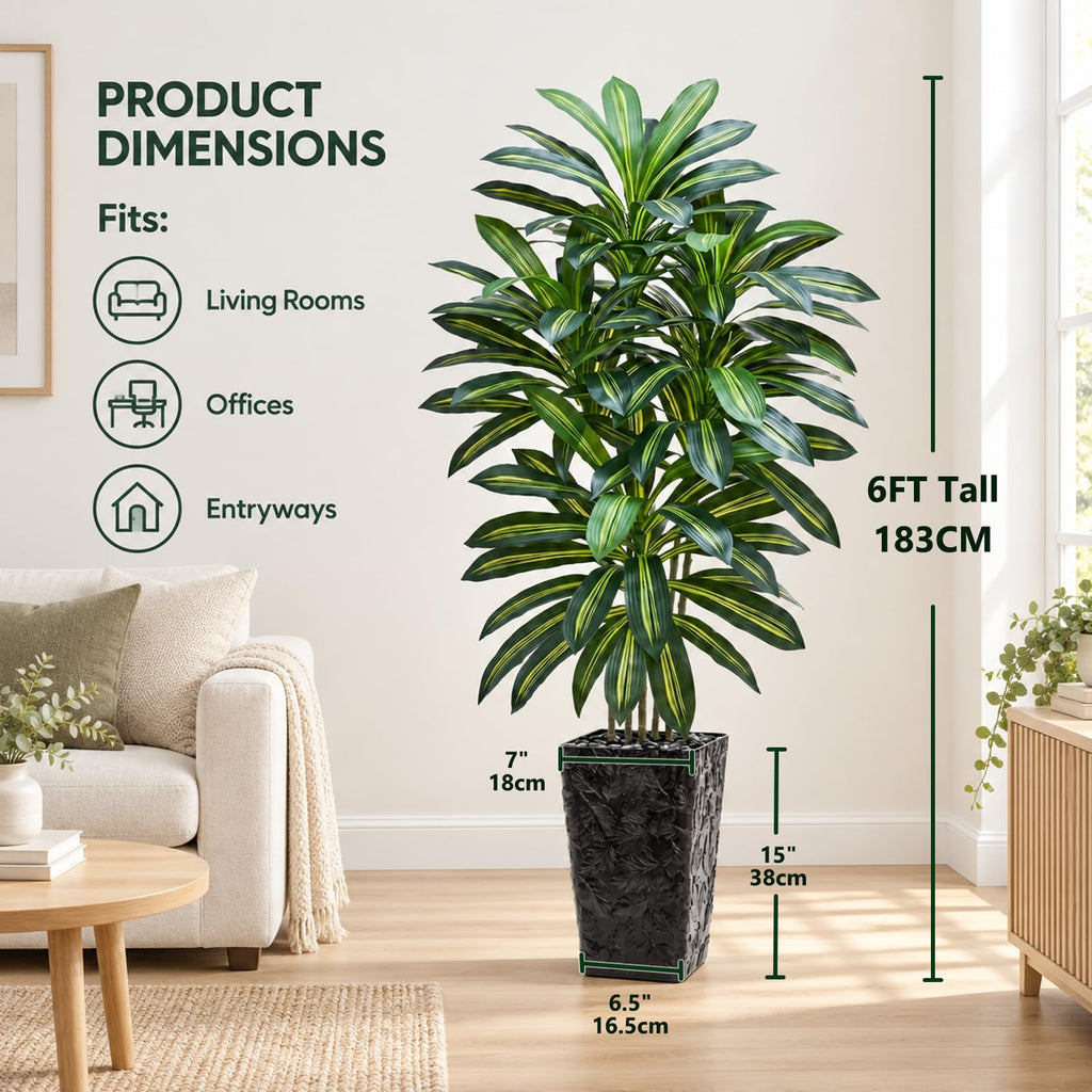 Artificial Dracaena Tree 6FT, Artificial Tree Indoor Black Planter