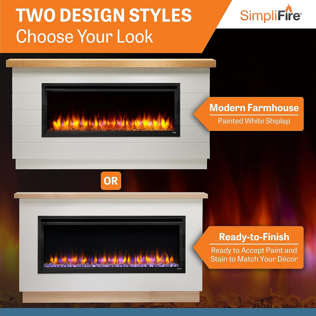 50-Inch Allusion Platinum Linear Electric Fireplace with Mantel Package, Floor or Floating Install Wall-Mounted