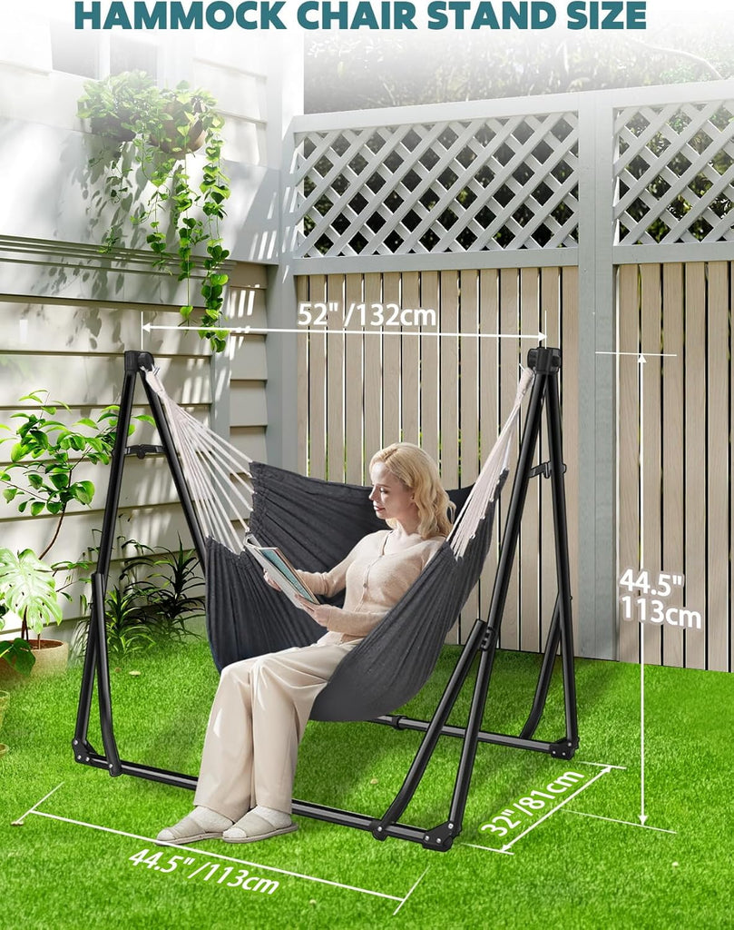2-in-1 Hammock & Chair Stand with Collapsible Steel Frame & Carry Bag | Tool-free Set up Multi-angle & Height