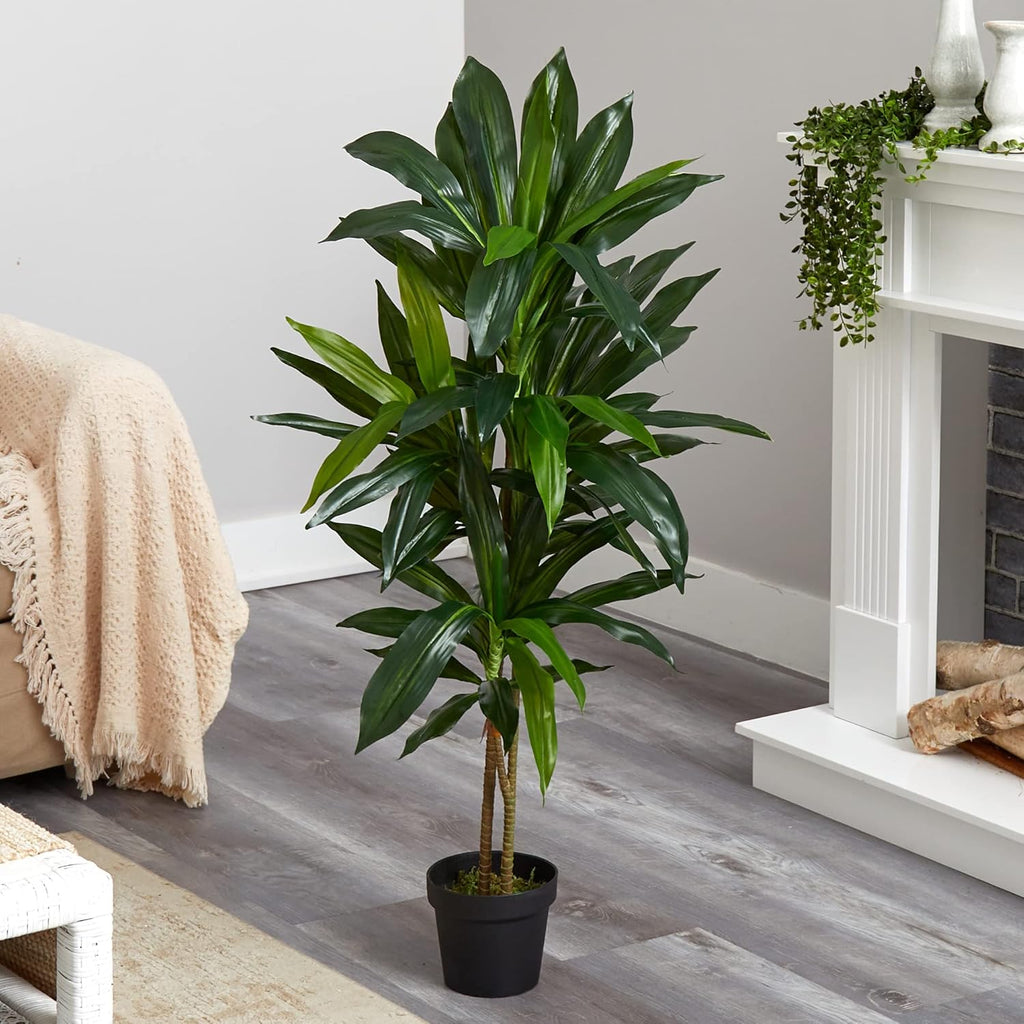 48 in Artificial Dracaena Real Touch Plant with Pot | Multi-Tonal Trunks, Large Indoor Silk Plant, Maintenance-Free