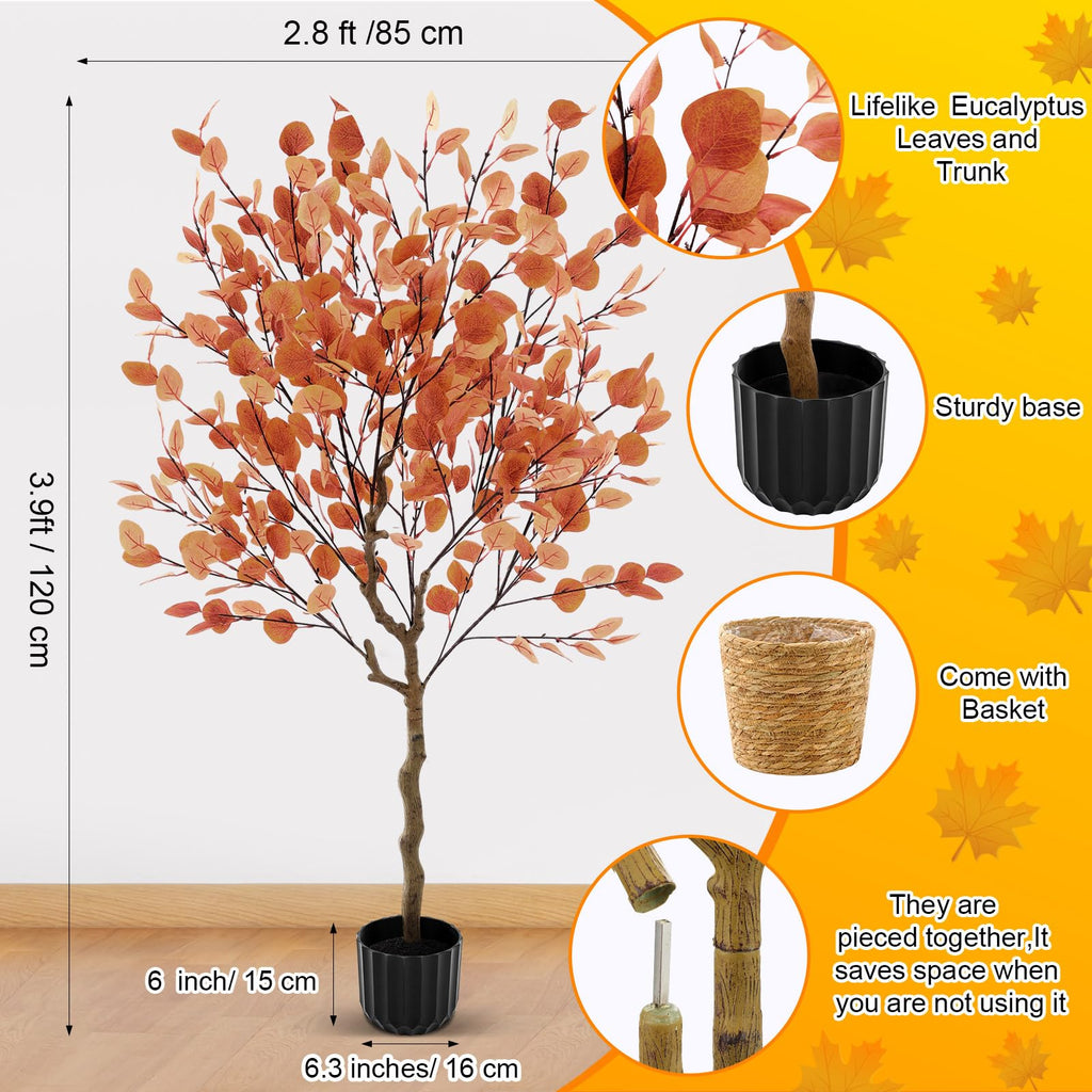 2 Pack 4 ft Artificial Eucalyptus Trees with Baskets, Orange