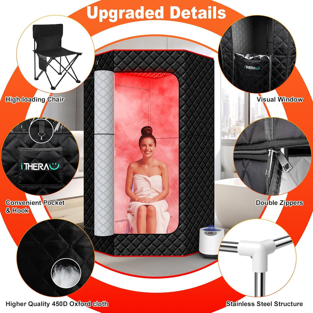 XL Infrared Sauna Box with True 660 & 850nm Red Light Therapy Lamp, Portable Red Light Sauna for Home