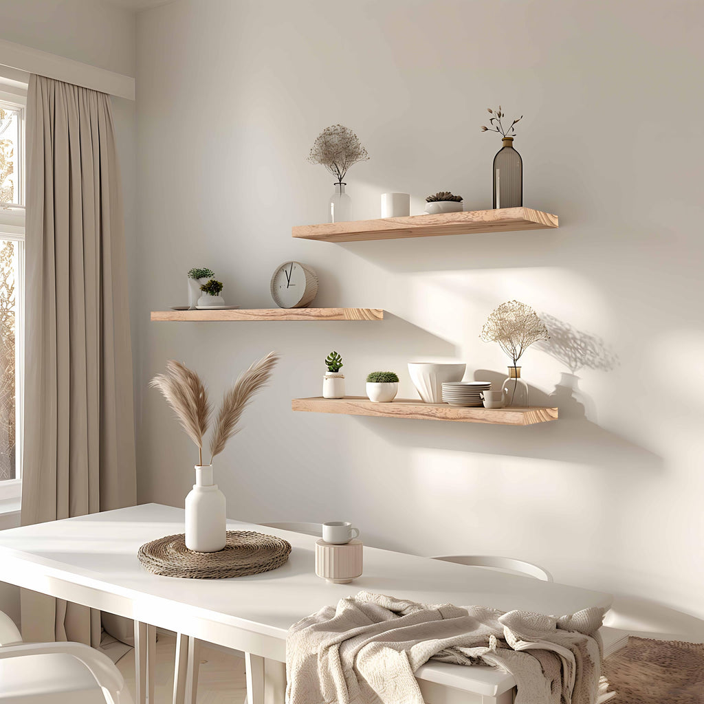 24 Inch Floating Shelves for Wall Rustic Light Wood Wall Shelves Set of 4