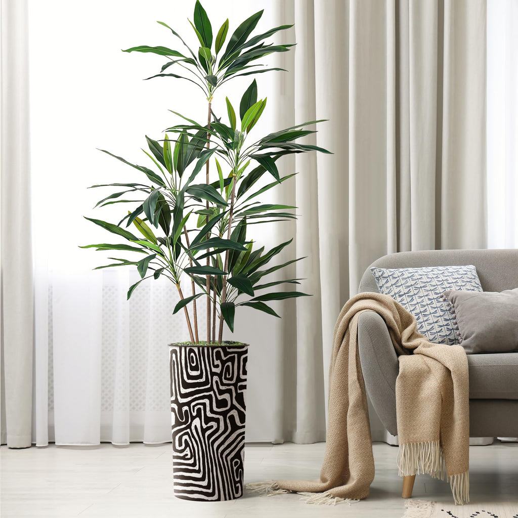 Artificial Tree in Modern Geometric Pattern Planter, Fake Dracaena Tree Silk Tree for Indoor and Outdoor Home