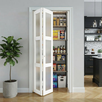 Bifold Door, for 32"x 80" Opening, Tempered Frosted Glass Pre-drilled Folding Closet Door with Hardware Kit