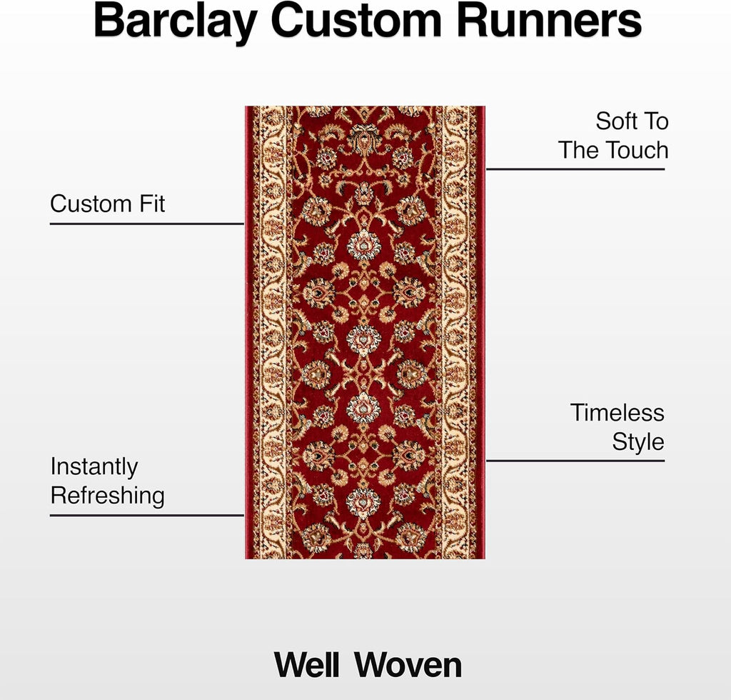 Custom Size Hallway Stair Runner - Choose Your Custom Length - Noble Sarouk Red Oriental 27 Inch Wide x 25 Feet Long