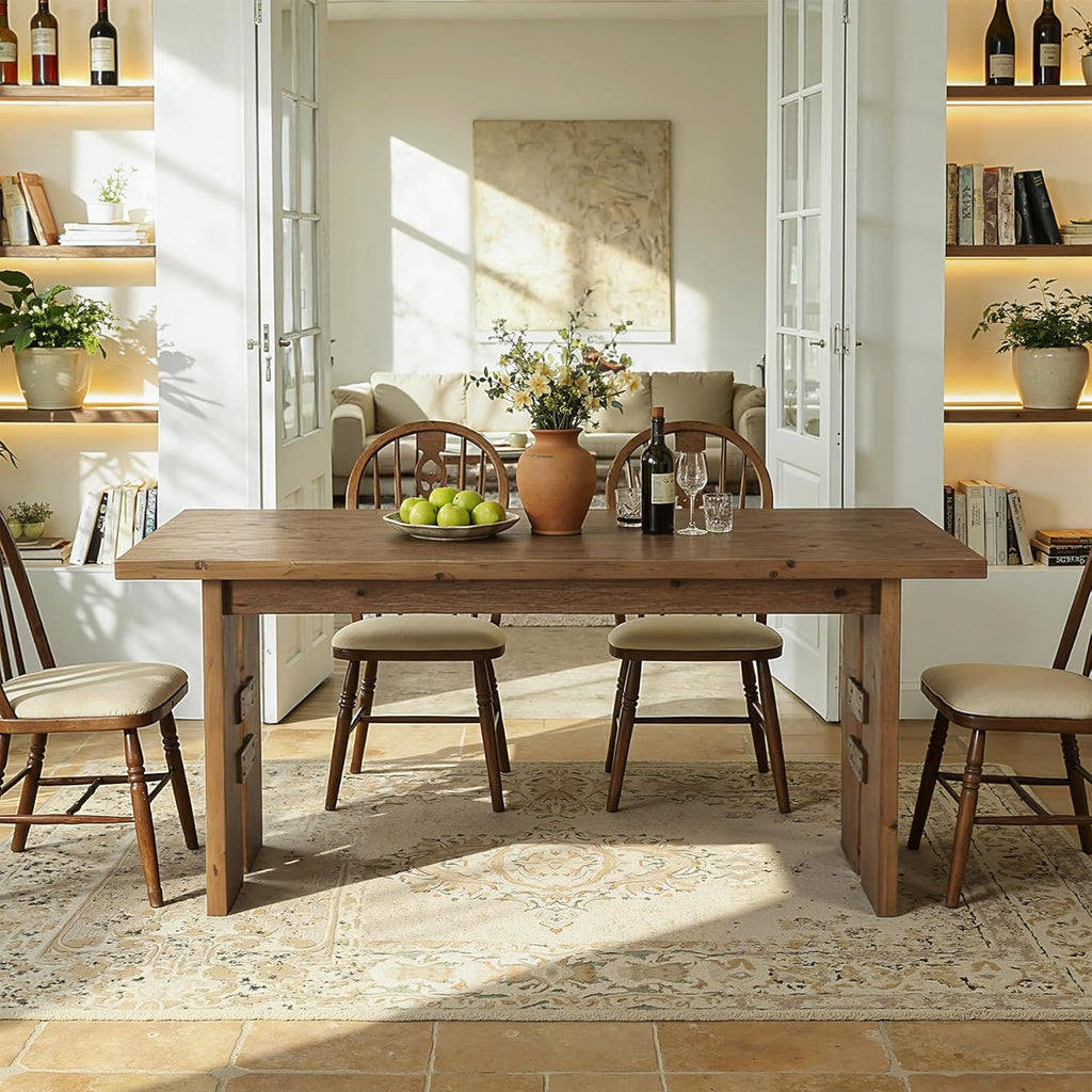 63-Inch Dining Table for 4-6, Solid Wood Kitchen Table with Large Tabletop and Heavy Duty Legs, Rectangular Farmhouse