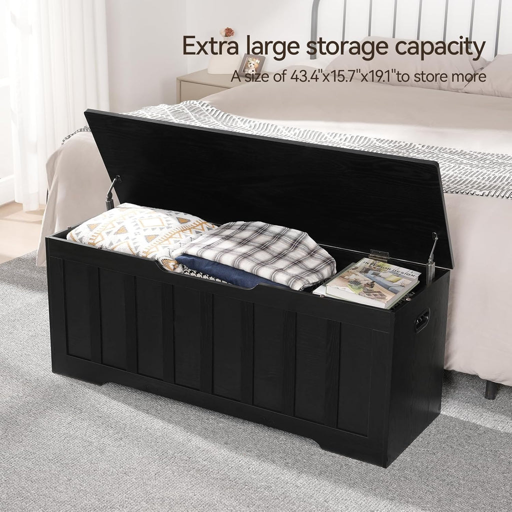 47.2"Storage Chest Extra Large,Wooden Storage Bench(Black) | Storage trunk with 2 Safety