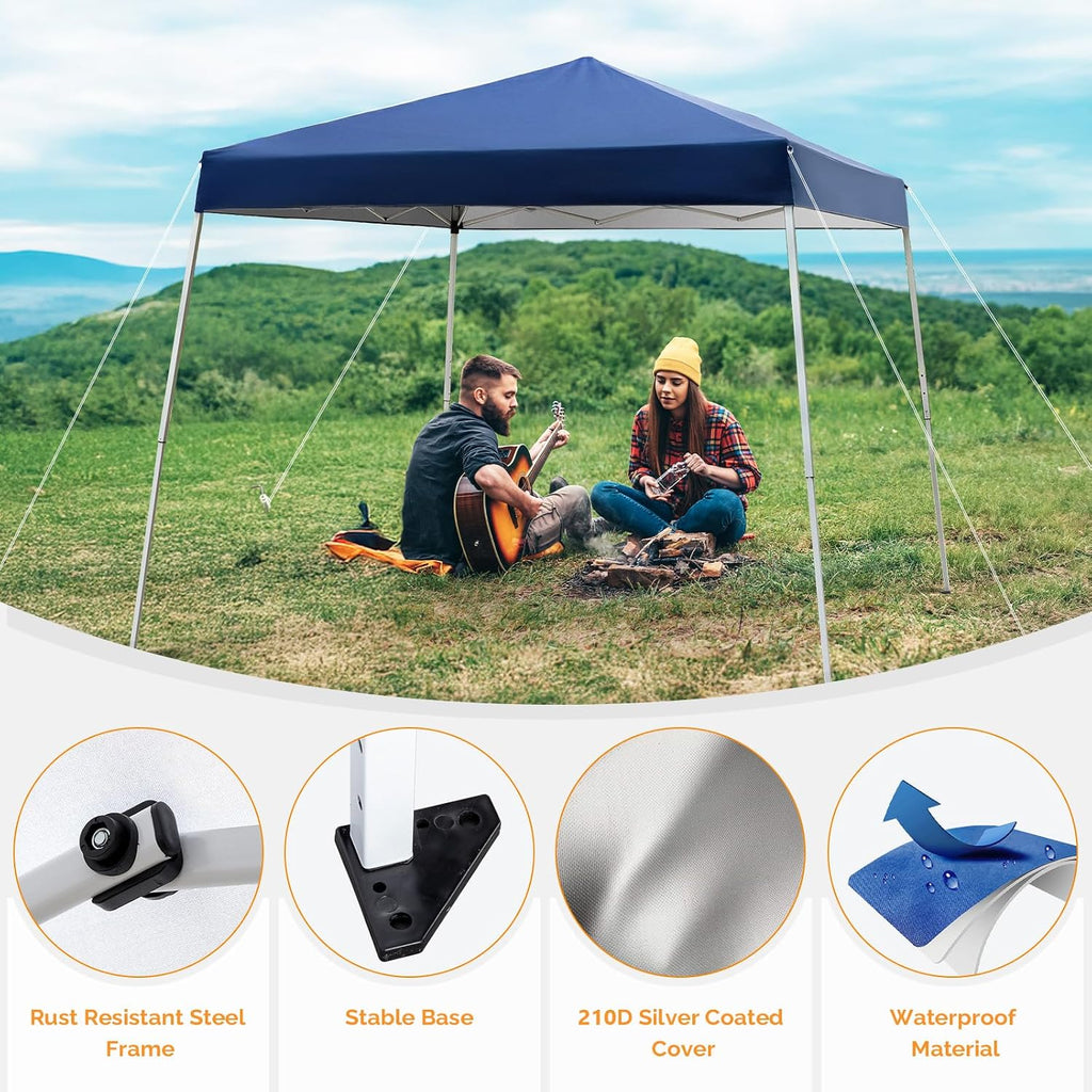 8x8 ft Pop Up Canopy Tent, Outdoor Foldable Portable Canopy Easy Up Gazebo with Carry Bag Slant Legs
