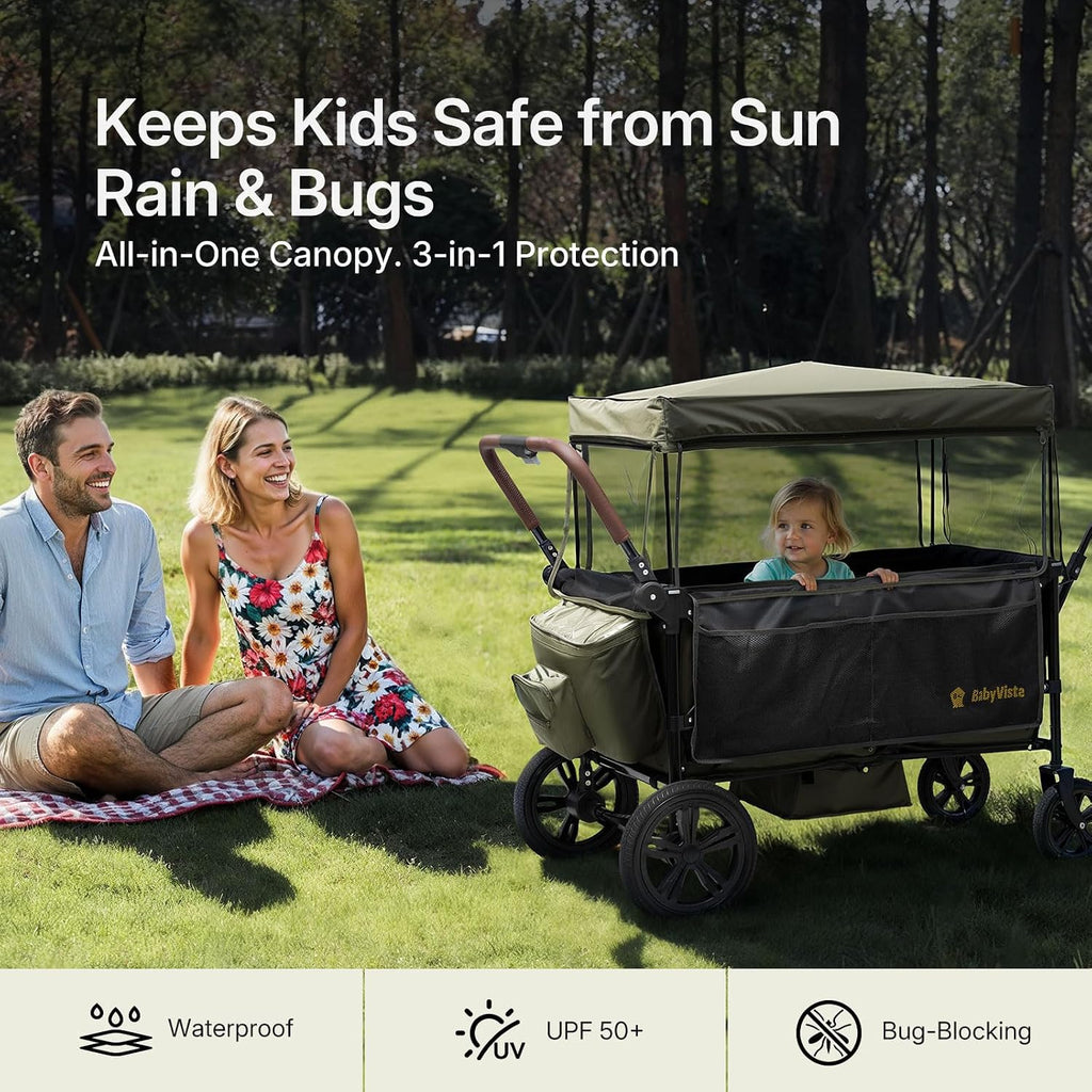 Stroller Wagon for Kids, One-Hand Adjustable Push/Pull Handle