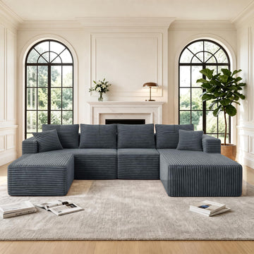 118 Inch Boneless U-Shaped Sectional Couch, Grey (Right Facing Chaise)