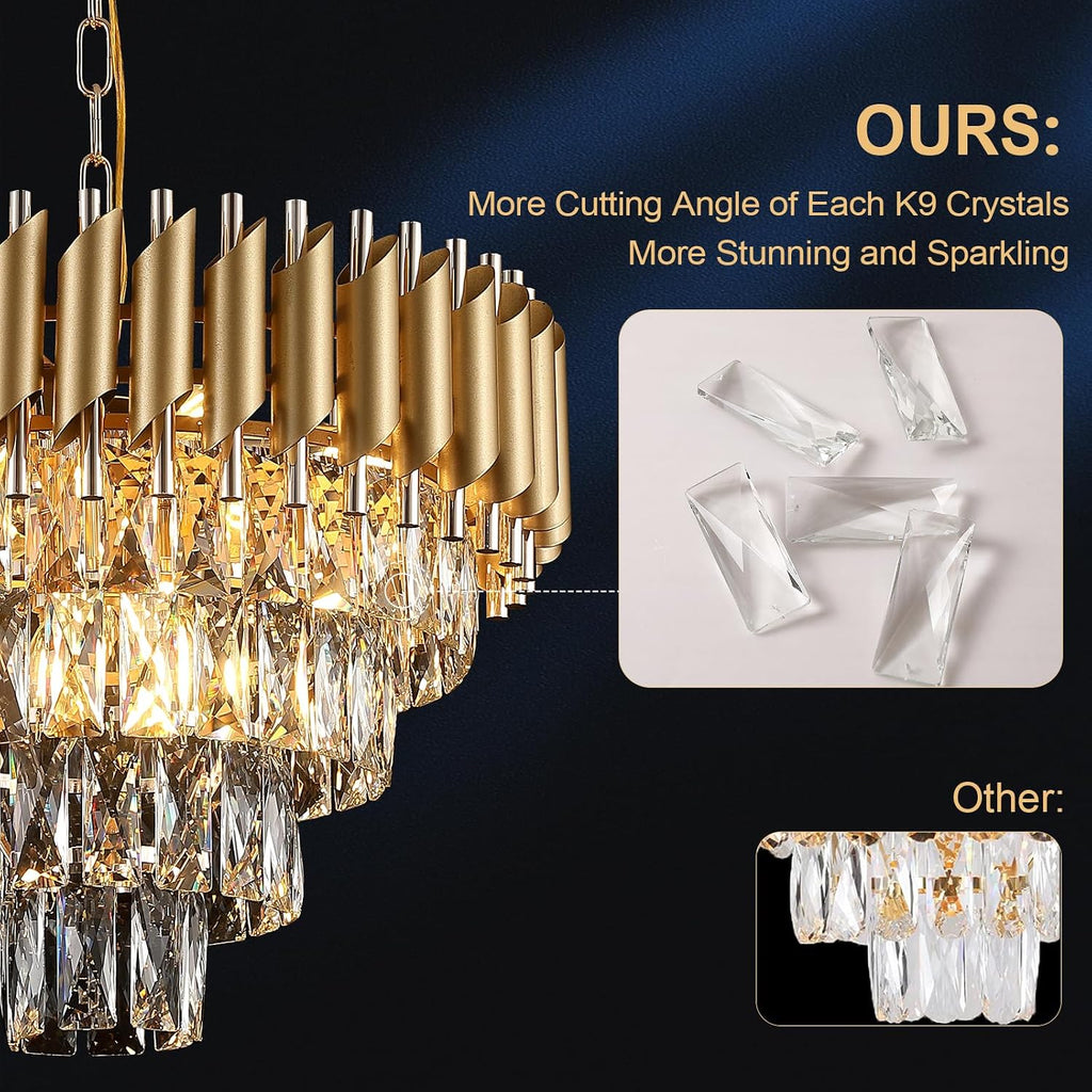 Modern Crystal Chandelier Gold 20 Inch, 4-Tier Raindrop Flush Mount Ceiling Light